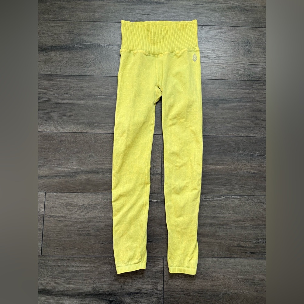 Free People Movement Good Karma 7/8 Length High Rise Leggings Yellow Green XS/S
